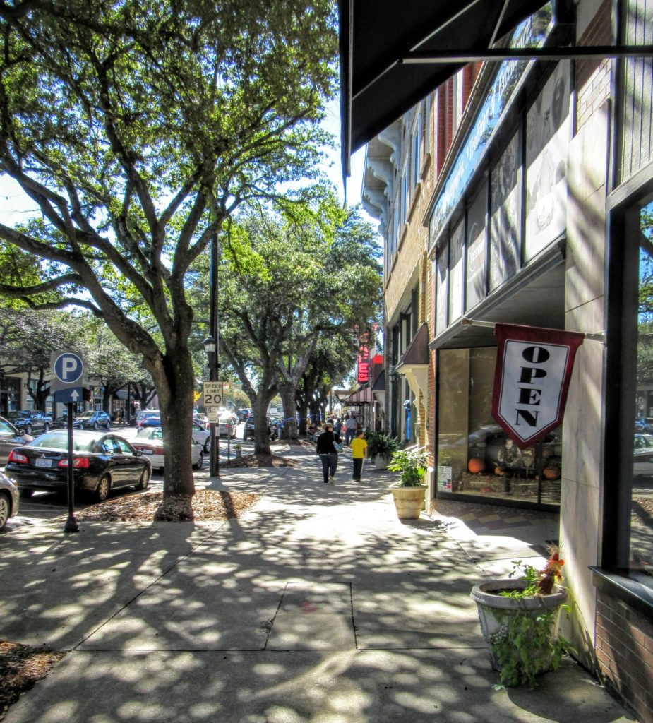 A tree lined sidewalk in the historic city center. | City Break: A Mini Guide to Shelby, NC.