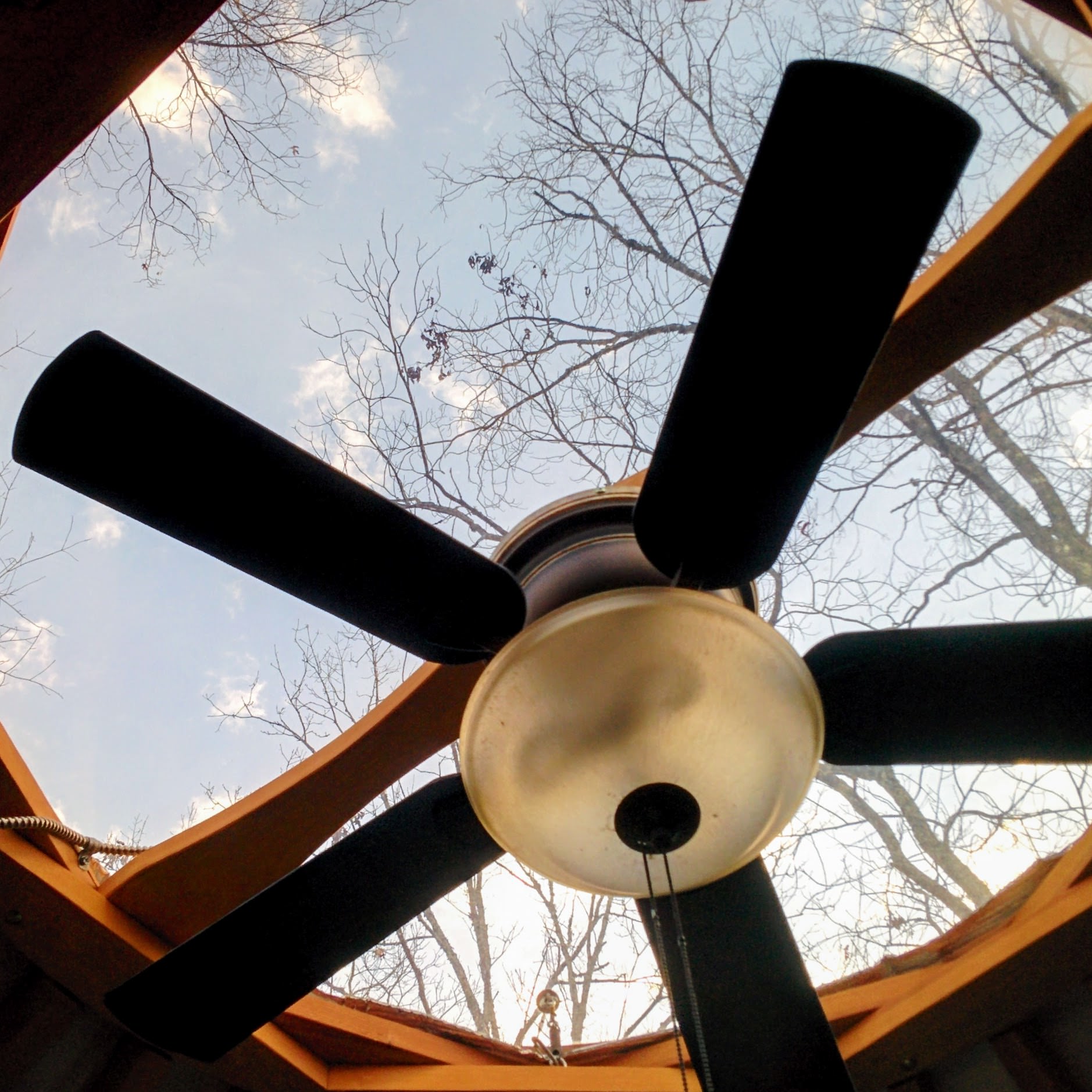 Looking up at the dome inside our yurt. | Glamping NC.