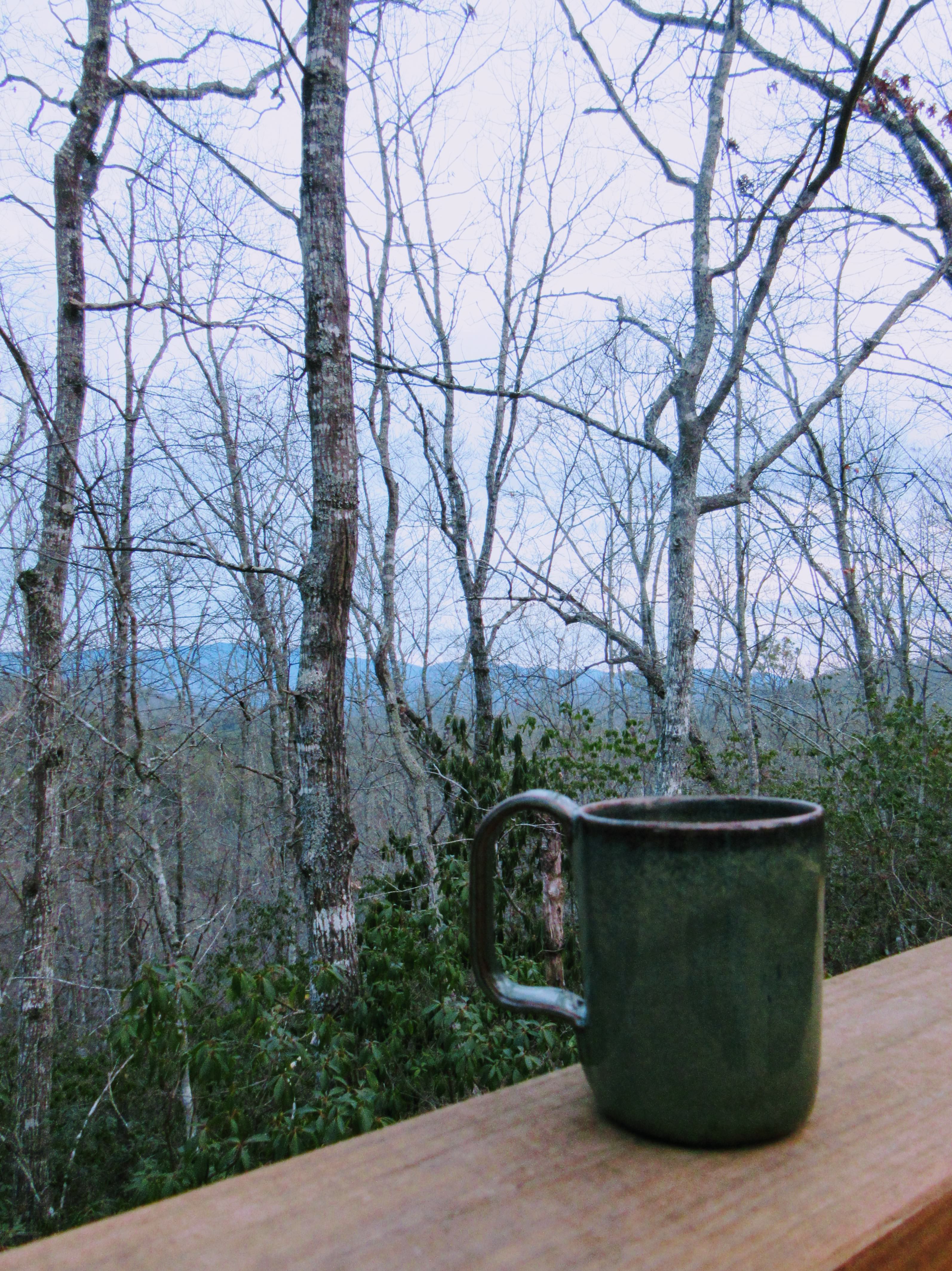 Having coffee on our private deck. | Glamping NC: the Sky Ridge Yurts.