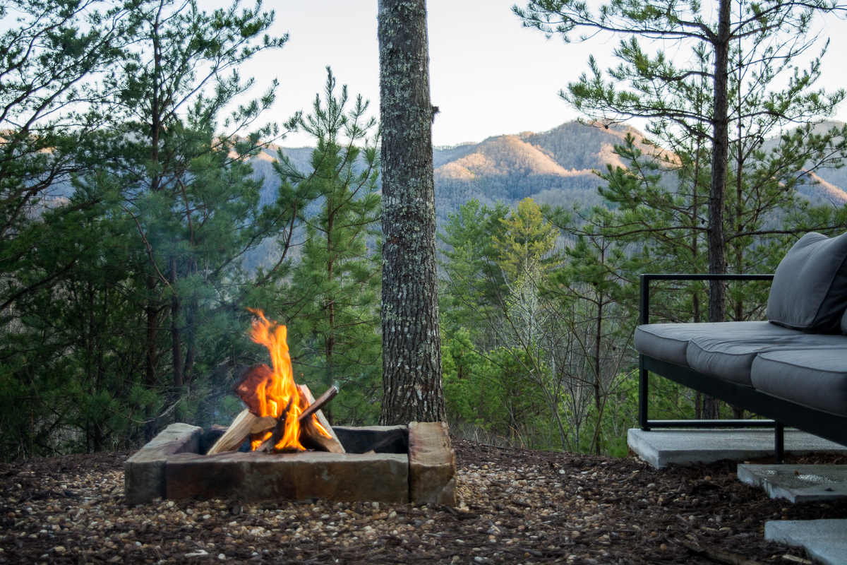 The fire pit. | Luxury cabin rental in North Carolina.